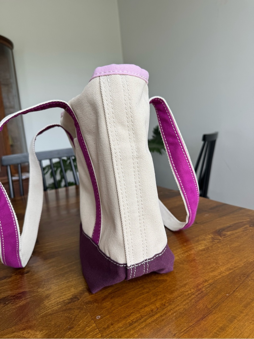 Lands End Canvas Zip Top Tote Bag Long Handle Purple Medium New Pockets Travel - Picture 9 of 10